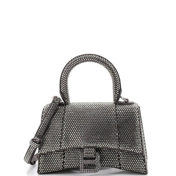 Balenciaga Handbags - Balenciaga XS Hourglass Top Handle Bag Suede with Crystals